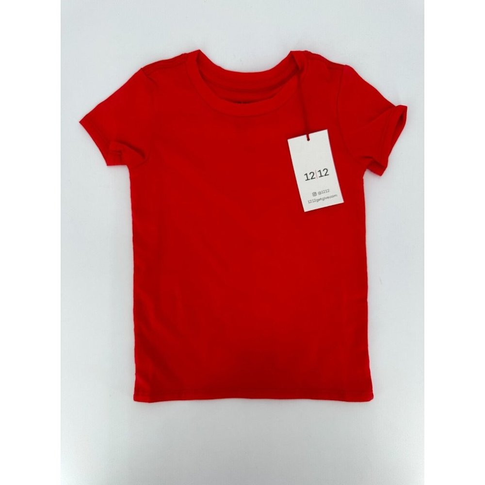 12|12 Short Sleeve Organic Pima Cotton Tee 18-24 Months Solid Red Plain T-Shirt